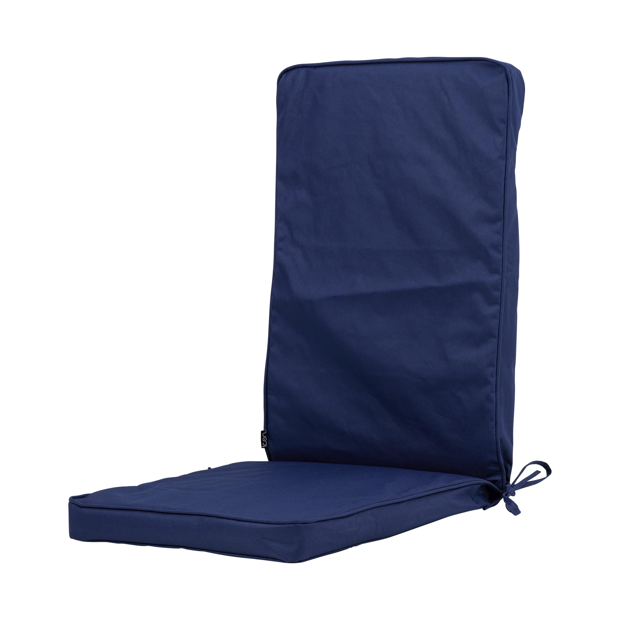 Bean Bag Bazaar Navy Blue Outdoor High Back Seat Pad, Garden Chair Seat Cushion With Fibre Fill Included, Water Resistant, Cushions With Ties For Chair, Garden, Patio Furniture 50Cm