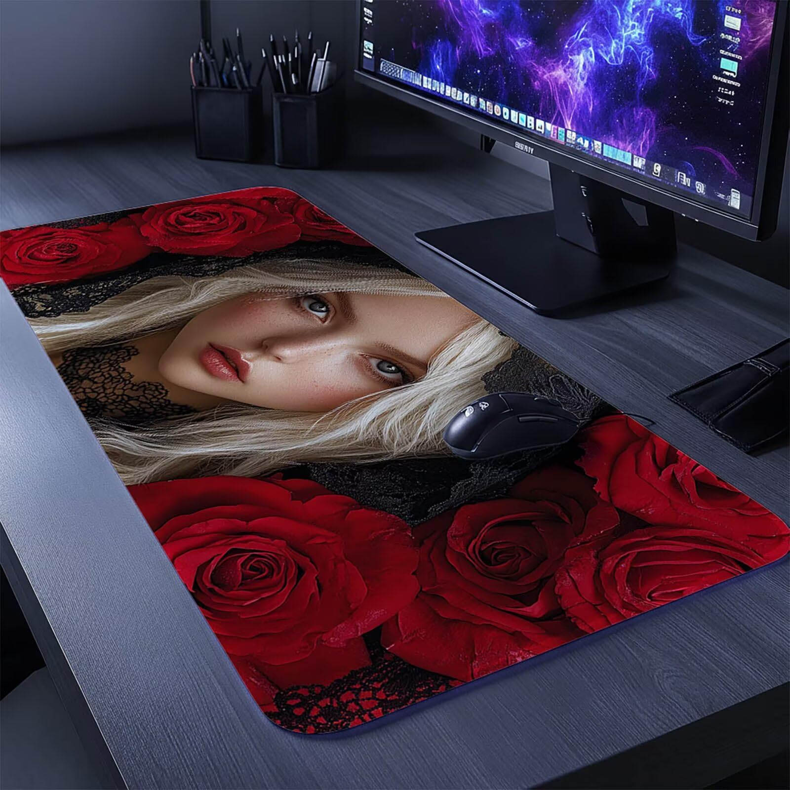 Różowa podkładka pod mysz XXL podkładka pod mysz 140 x 60 x 0,3 cm Wodoodporna podkładka pod mysz z antypoślizgową gumową podstawą do laptopa Klawiatura Gamer PC Dekoracja Jesień Biuro Kobieta DBYH