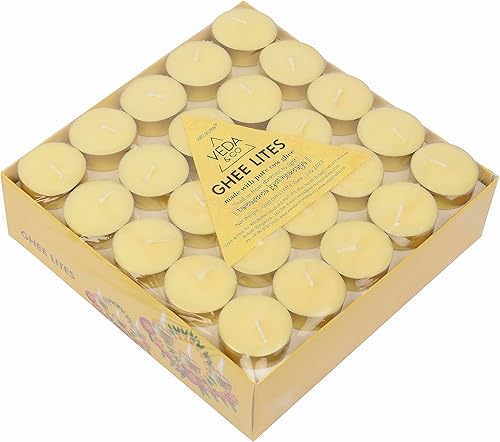 Miniatura 10 de Welburn Veda&Co Velas Ghee Tealight  Paquete de 50, hasta 4 horas de tiempo de combustión, juego de velas de mantequilla de ghee de vaca pura en una