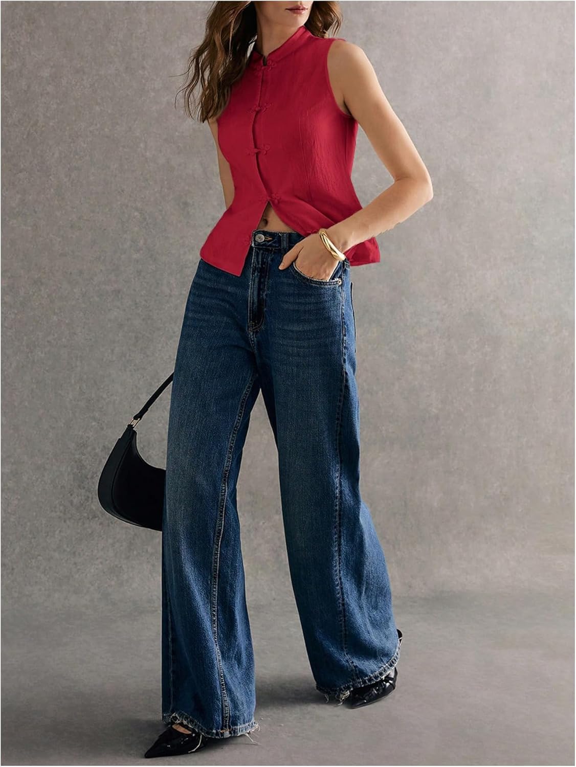 SHENHE Women's Linen Shirt Chinese Frog Button Stand Collar Tank Sleeveless Going Out Tops - Image 5