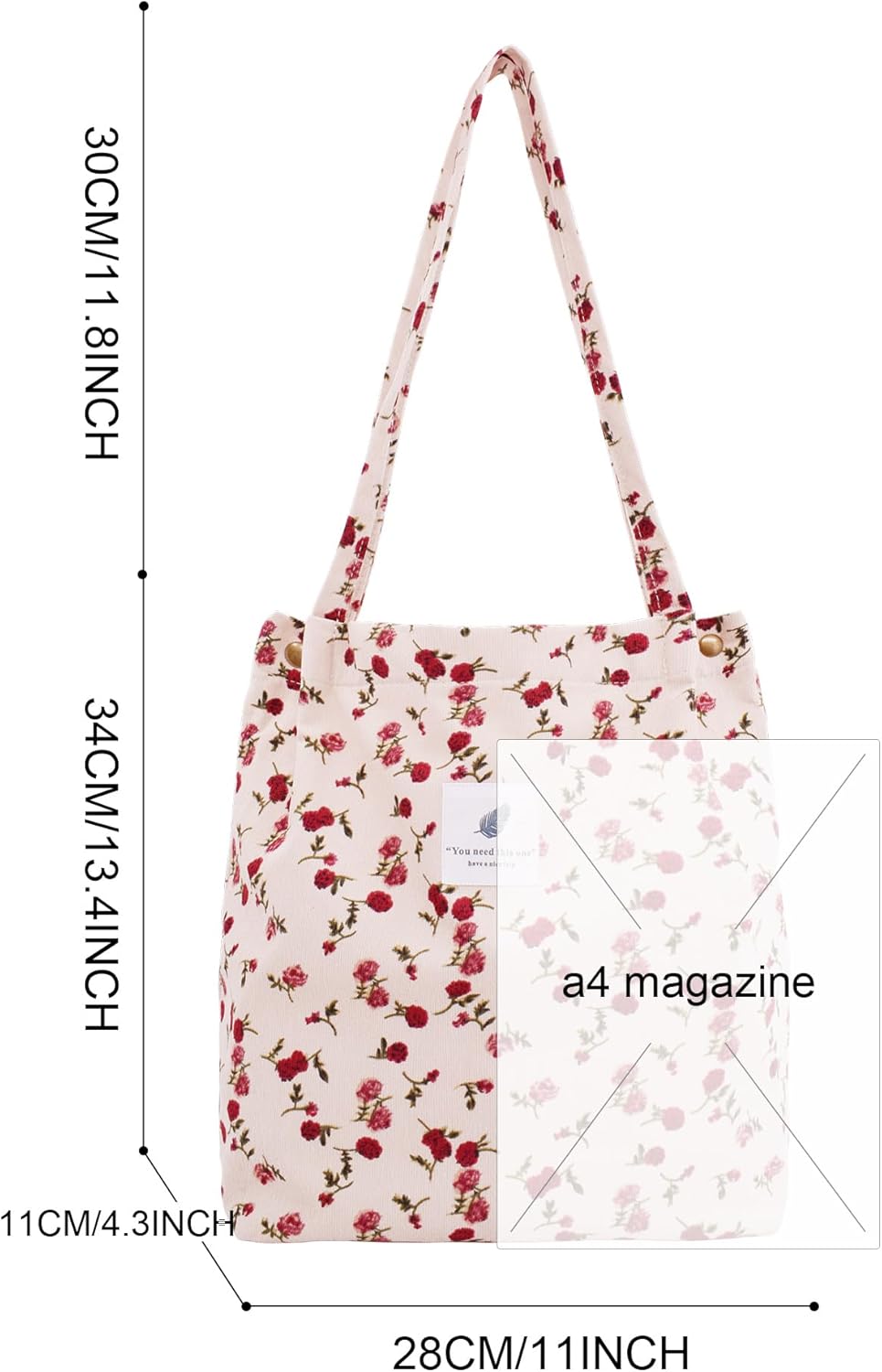 TeeYee Corduroy Tote Bag Casual Handbags Crossbady Bag Large Capacity Shopping Shoulder Bags Work Purses Travel Satchel | Shopper bag, Snap fastener, Multipocket, Multi-pattern design - Image 4