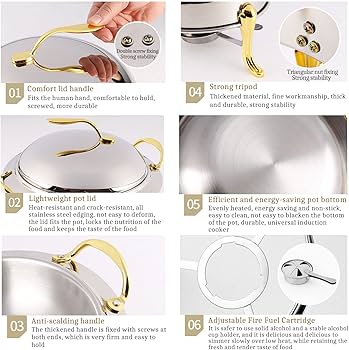 Voedselverwarmers SucceBuy 2-delige Ronde Chafing Dish Set Van Roestvrij Staal Met Deksel Standaard Steelpan Van 5 5 Liter Branderhouder