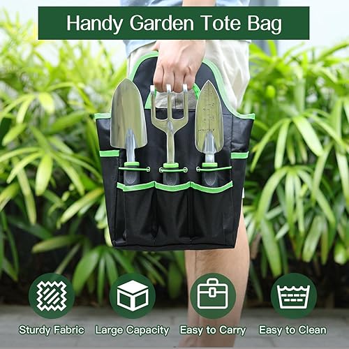 Miniatura 6 de Housolution Juego de herramientas de jardinería, 8 herramientas de jardín resistentes con agarre de goma antideslizante con bolsa de jardín grande