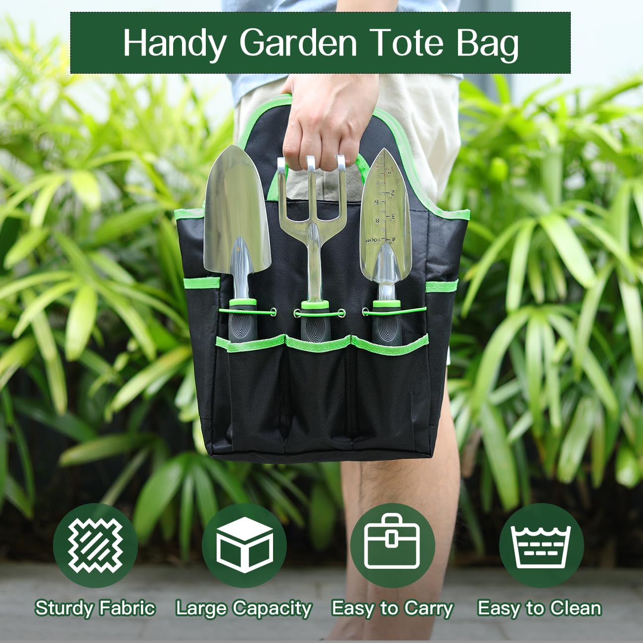 Housolution Juego de Herramientas de Jardín, 8 PCS, Kit de Herramientas de Mano de Jardinería, Suministros de Jardinería de Aleación de Aluminio Resistente con Mango, Bolsa de Almacenamiento, Verde