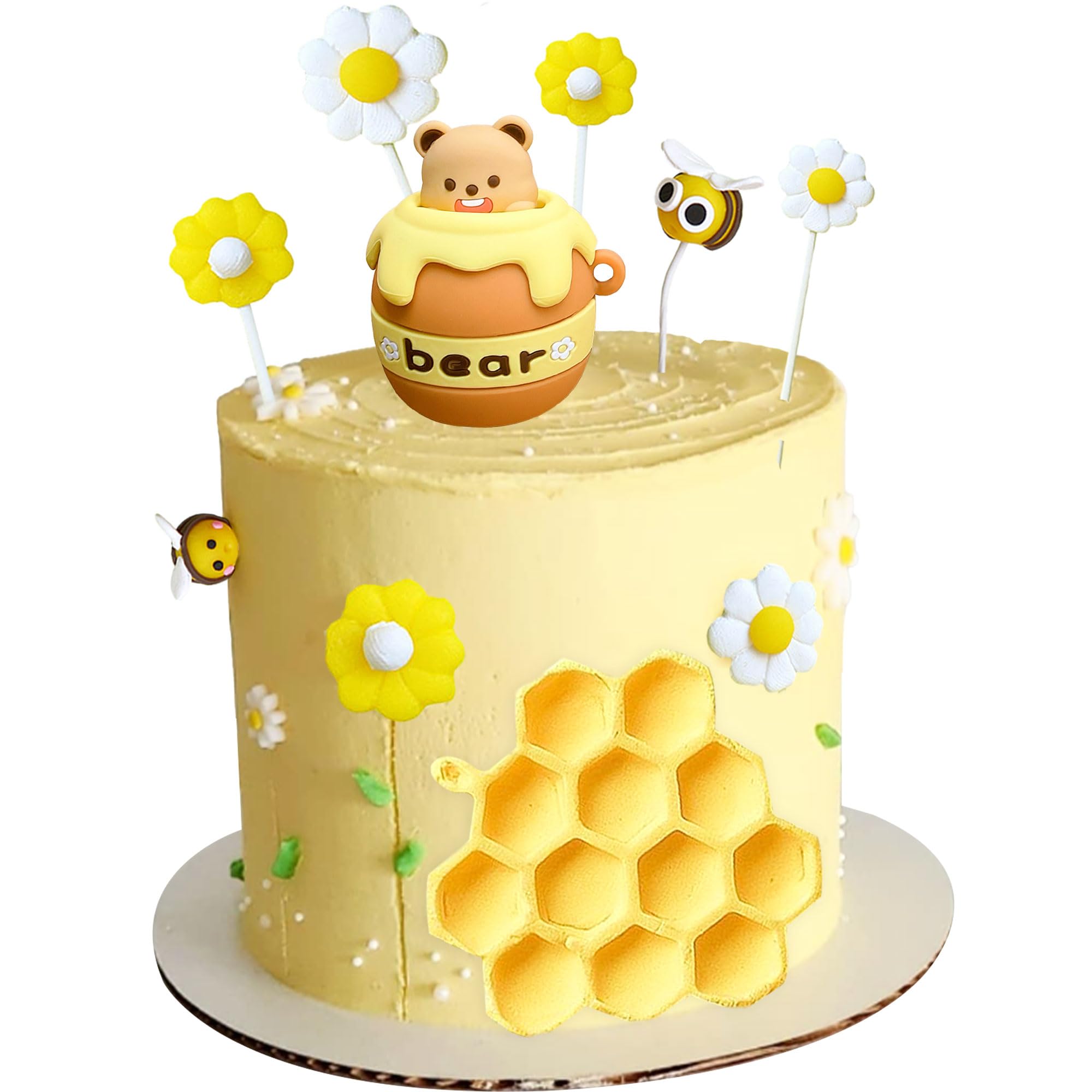 Honey Bear Cake Decorations Honey Comb Decorations Bee Cupcake Toppers Abejitas Para Decoracion Daisy Flower Cake Topper for Baby Shower Birthday