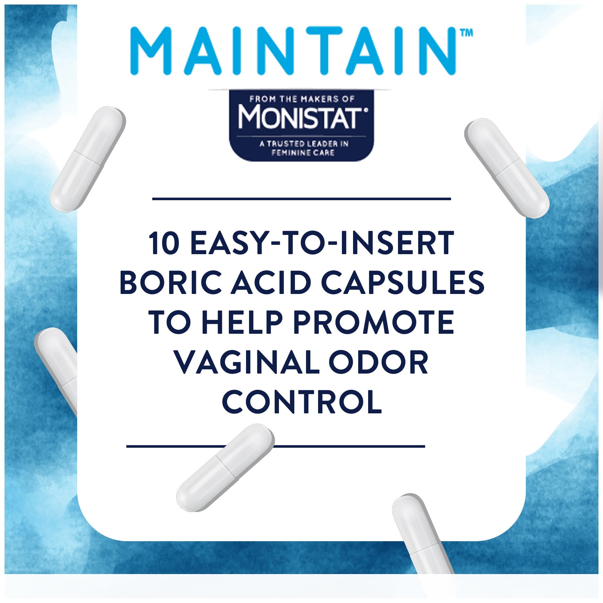 Monistat Maintain Boric Acid Odor Control Kit, 10 Feminine Wipes & 10 Boric Acid Suppositories for Women, Fragrance-Free and Non-Irritating pH Balanced Formulas to Control Vaginal Odor