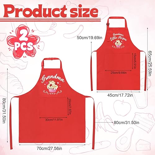 Miniatura 2 de Juego de 2 delantales a juego para adultos y niños, delantales divertidos para abuela y yo, delantal de cocina ajustable con 2 bolsillos, regalo a