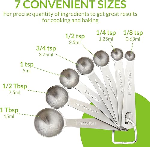 Miniatura 3 de Spring Chef Cucharas medidoras redondas de acero inoxidable, juego de 8 y cuchara de helado de primera calidad con mango cómodo, color negro -