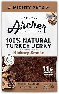 Country Archer Turkey Jerky - Turkey Meat Protein Snacks, Turkey Jerky for People, Protein Meat Snacks, Turkey Jerky Snack Packs, Gluten Free, Keto - Hickory Smoke, 7 oz