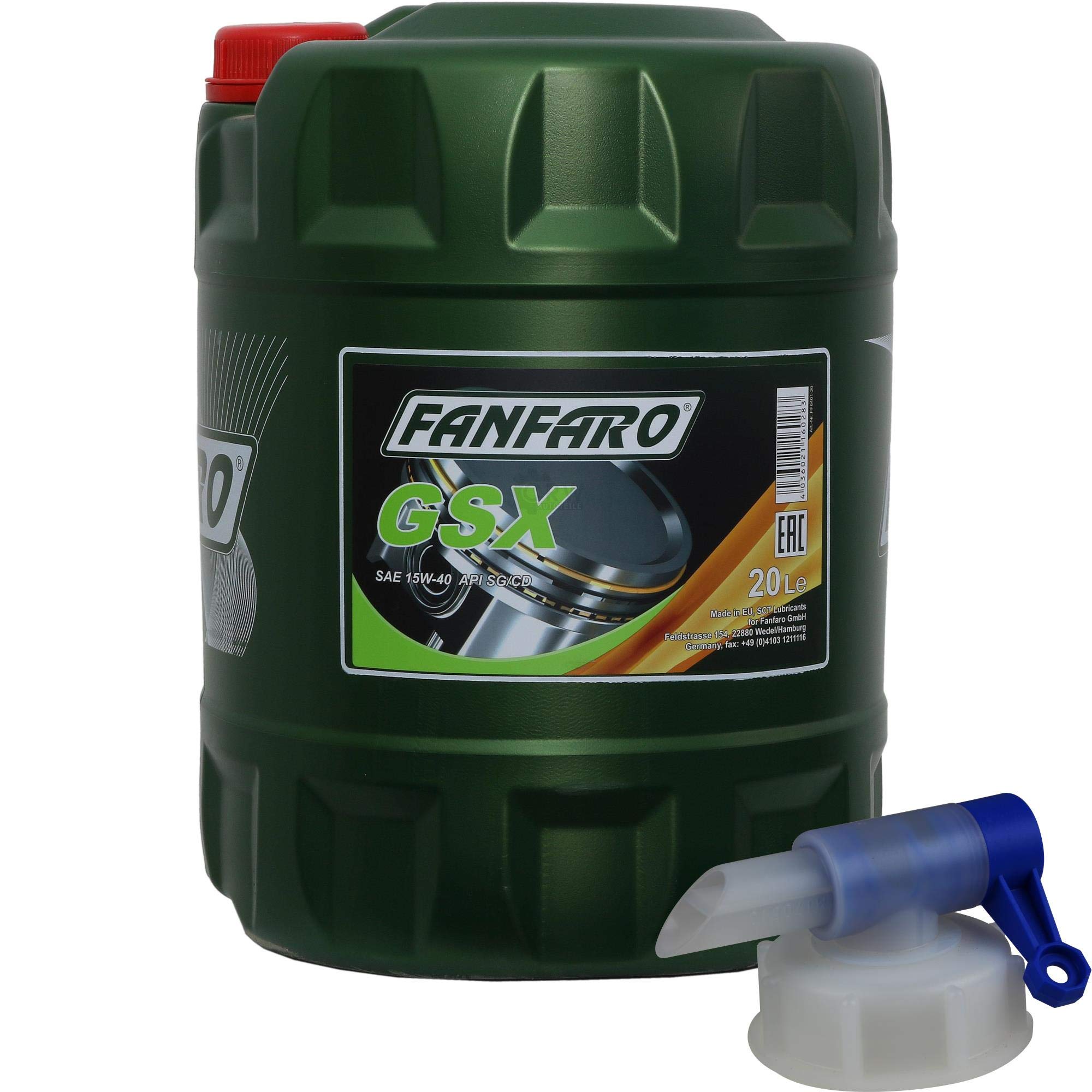 FANFARO GSX 15W-40 API SG/CD Aceite de Motor para Coche (20 L, incluye grifo de salida)
