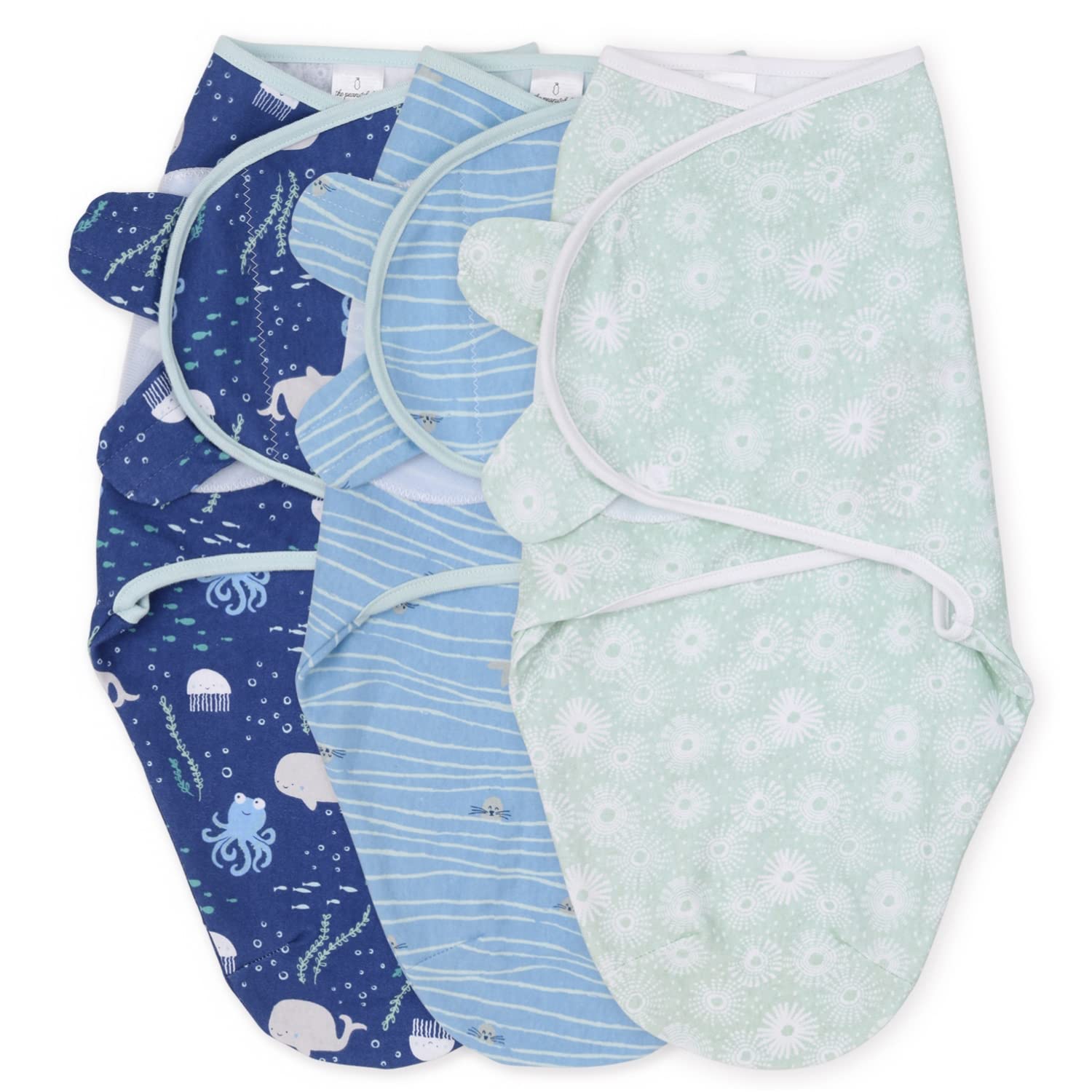 The Peanutshell Baby Swaddle Set for Boys or Girls - Unisex 3 Pack - Nautical Theme (Small/Medium - 0-3 Months)