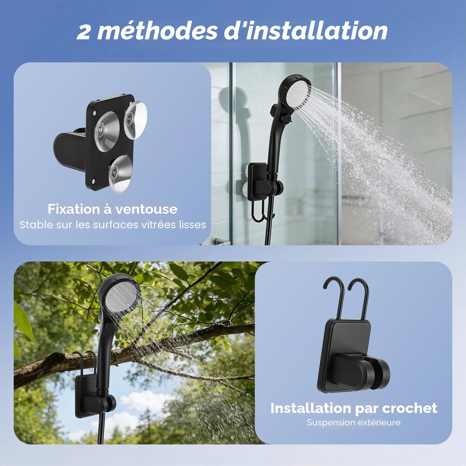 Douche de Camping Portable – 6000mAh Pompe de Douche D'extérieur avec 4 D'éclairage, IPX8, 5 Jets – Kit de Pompe Rechargeable avec Seau Pliable de 20 L pour Plage, Rando, Animaux et Voiture