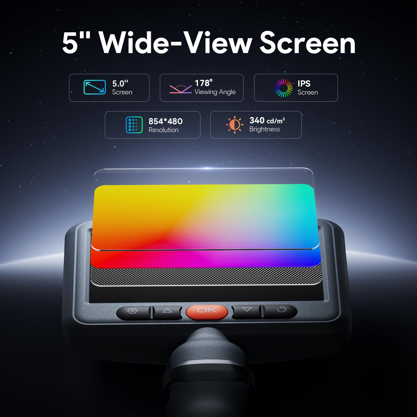 DEPSTECH Cámara Endoscópica con IPS 5", Cabezal 210 y Sonda Ultrafina 6.2mm | Boroscopio con Cable Semirrígido 1.5m, 8 LEDs Regulables y Impermeable IP67 para Inspección de Tuberías y Cavidades de Pared