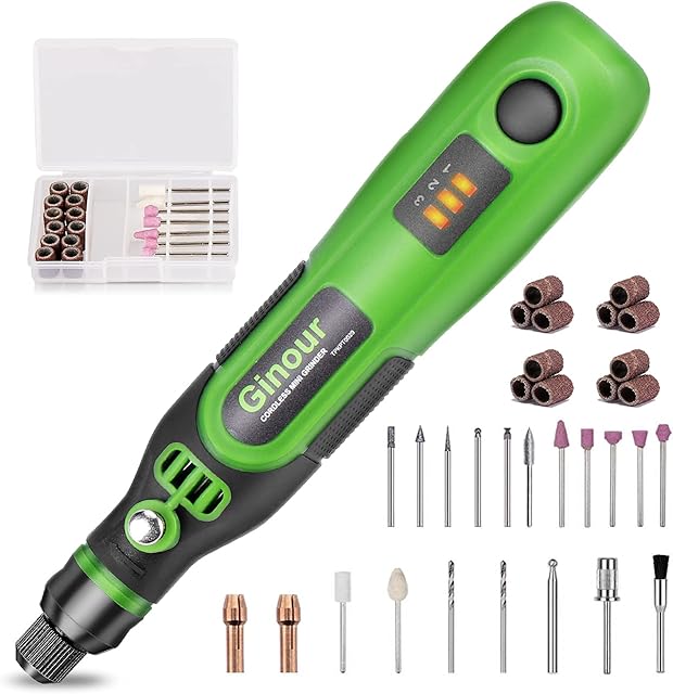Rotary Tool Cordless Ginour, 3.7V Li-on Multi Purpose Rotary Tool with 32PCS Accessories,Variable Speed 5000-15000rpm for Polishing, Engraving, Sanding, Cleaning