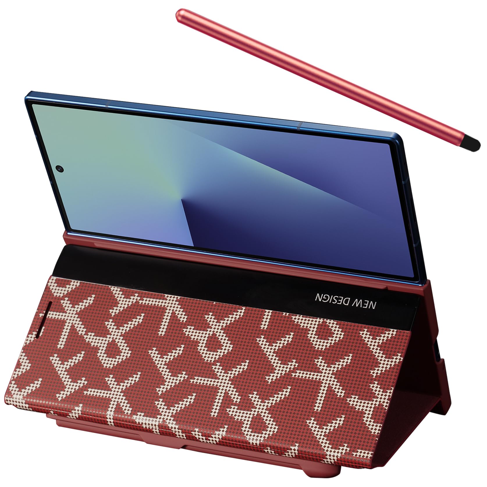 per la custodia del telefono Samsung Galaxy Z Fold7 con slot per S Pen, La penna stilo è inclusa, Cover in pelle PU per Samsung Z Fold 7 con cavalletto-Rosso
