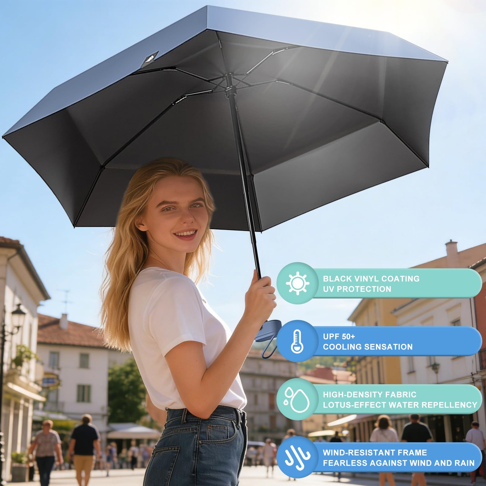 Mini Ombrello Piccolo, Mini Ombrello Tascabile, Pieghevole Ombrellos da Viaggio, Ombrellos Anti-Uv Per Pioggia, UPF 50+, Portatile Leggero Compatto, per Donne Uomini