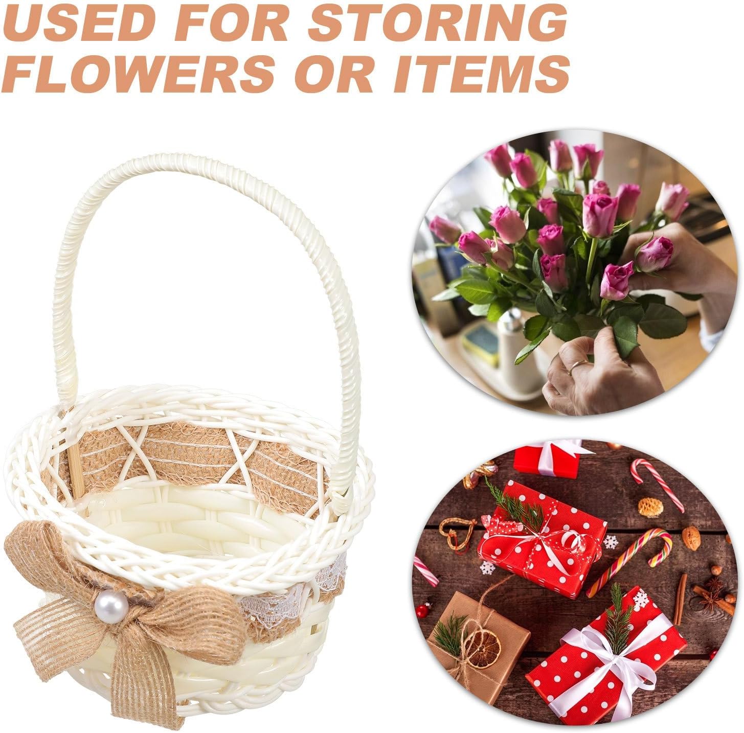 Generic Wedding Flower Girl Basket Handmade Rustic Jute Handheld Floral Basket for Bridal Ceremony, Diameter 12cm X Height 15cm, Wedding Supply for Flower Petal Tossing and Party