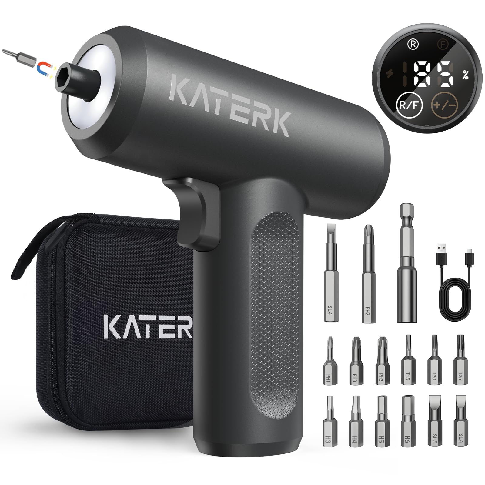 Electric Screwdriver Set - 4V Cordless Screwdriver Rechargeable 2500mAh - 5 Torque Settings Power Screwdriver 250RPM 5N m