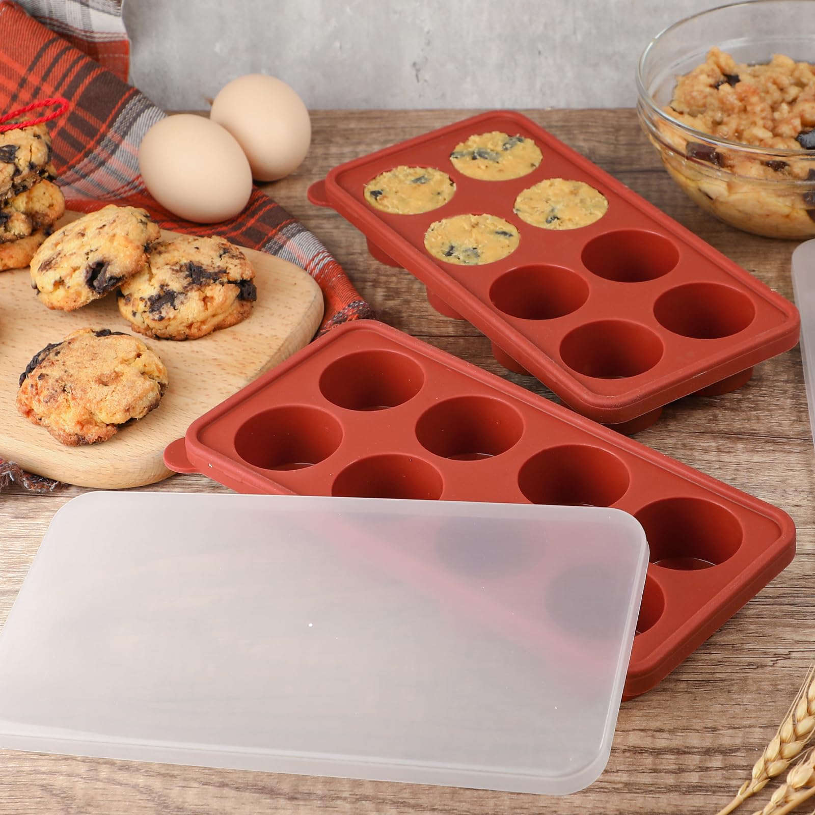 Webake Silicone Cookie Dough Freezer Tray with Lids, 2 Pack Cookie Dough Mold for Freezing and Storing Consistently Sized Cookies, Butter, Garlic, Sauce, Great for Portioned Baking Egg Bite, Peanut - Image 7