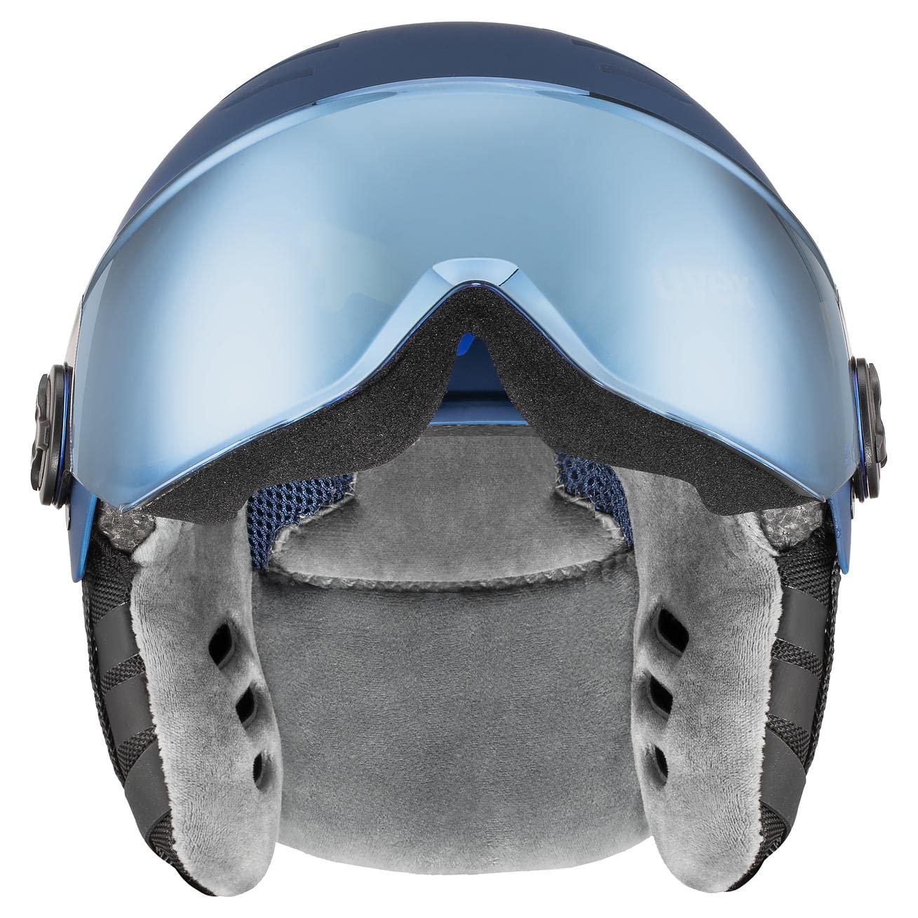 uvex rocket jr visor, Kask narciarski unisex-dzieci, blue puzzle matt, 54-58 cm