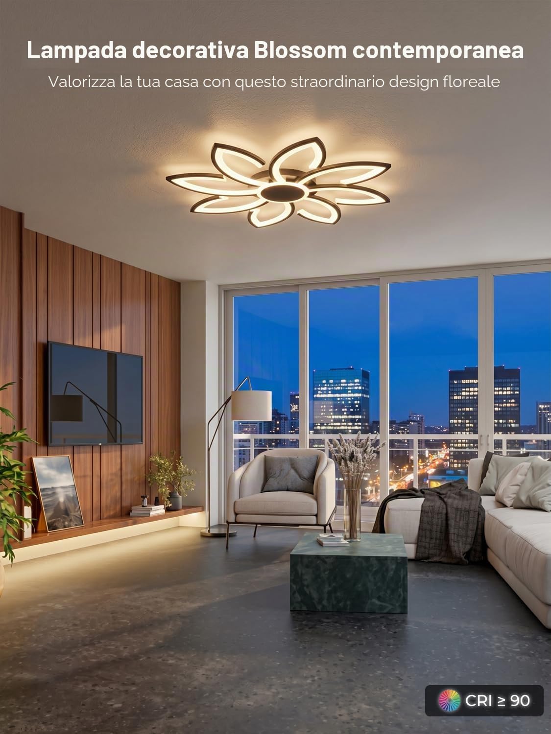 Plafoniera LED Soffitto Smart Dimmerabile Ø80cm, Lampadario Moderno Design a Fiore Compatibile con Alexa/Google Home, Luce Regolabile Con App/Telecomando per Soggiorno, Camera da Letto, Nero