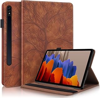 Case for Samsung Galaxy Tab S9 11 Inch 2023 PU Leather Folio Stand Cover with Card Slot Pencil Holder Multi-Angle Viewing for Model SM-X710/X716/718 - Brown