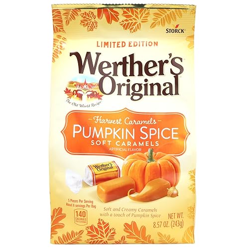 Miniatura 5 de Edición limitada Werthers, caramelos suaves de caramelo con especias de calabaza de otoño 2024, calcomanía de remolino incluida, 8.57 onzas,