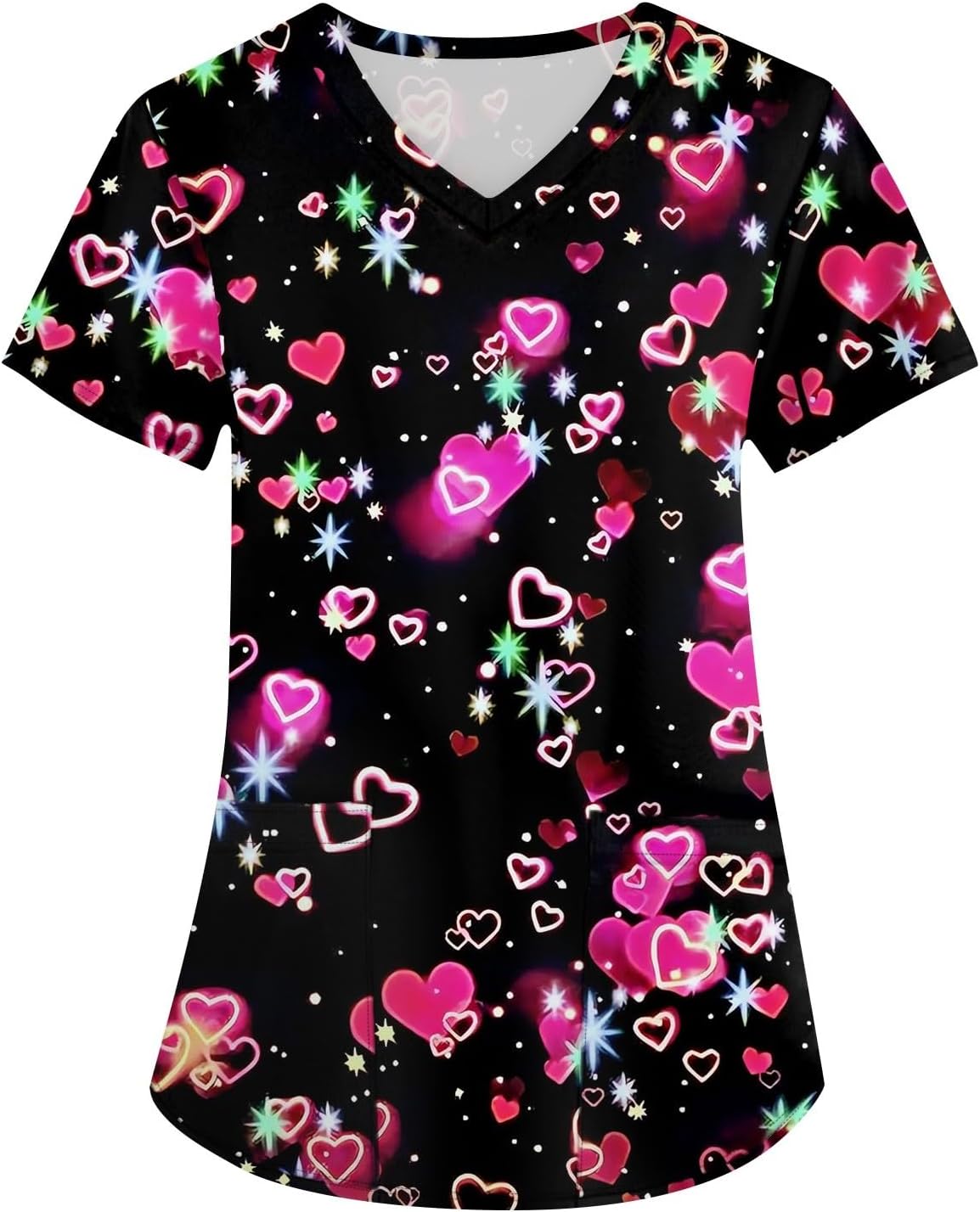 Womens Heart Printed Animals Nurse Uniforms 2026 Scrub Tops for Women, Short Sleeve V Neck Scrub Shirt with Pockets