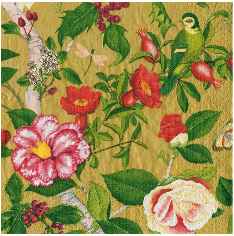 Caspari Christmas Chinoiserie Gold Luncheon Napkins - includes 20 Luncheon Napkins