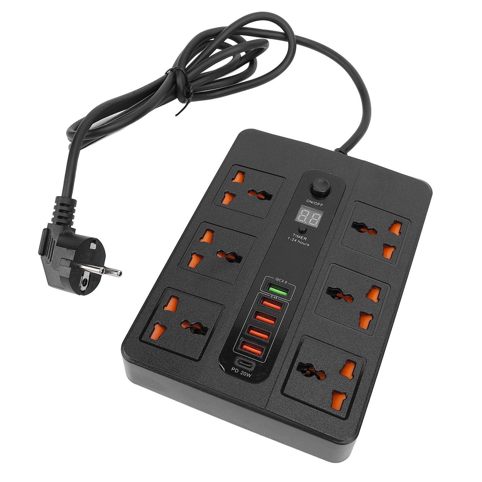 EMUKOEP Steckdosenleiste mit 6 Steckdosen, 5 USB-Anschlüssen