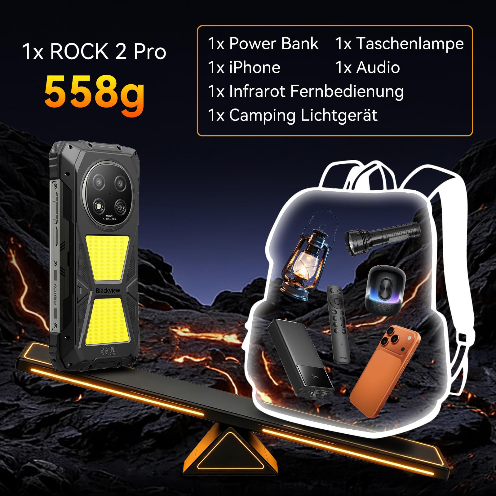 Blackview Rock 2 Pro Outdoor Handy Ohne Vertrag, Android 16 Outdoor Smartphone 5G 32GB+256GB, 6.67" HD+ Display 120Hz 15000mAh IP69K, 16MP AI Kamera, NFC/OTG/GPS/Gemini AI/Glove Mode 2.0