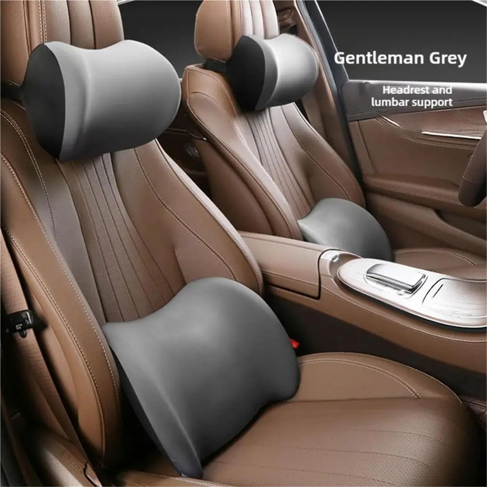 Cuscino ergonomico in memory foam, supporto lombare regolabile, protezione per poggiatesta per seggiolino auto, sedia da ufficio, guida lunga (grigio)