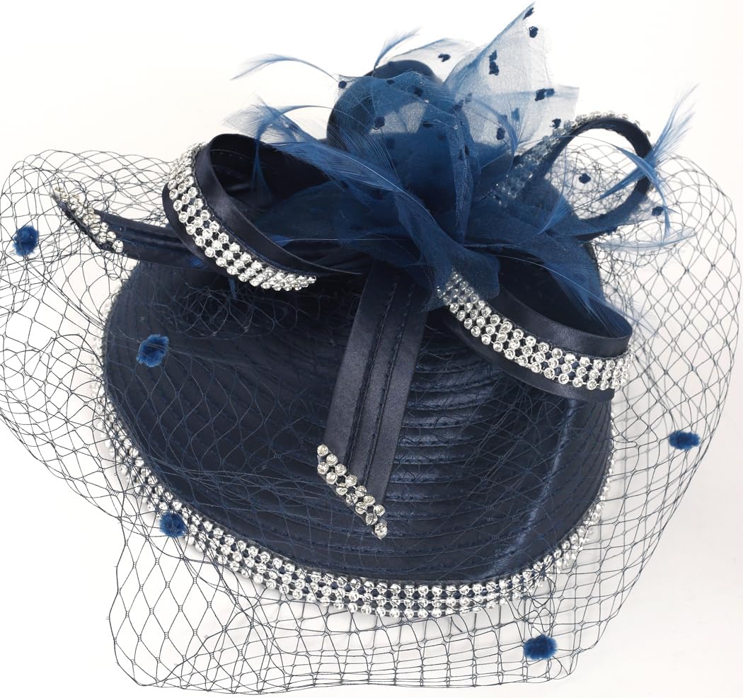 Fascinators Hat for Ladies Church Derby Dress Wedding Hats Veil Feather Cocktail Headband