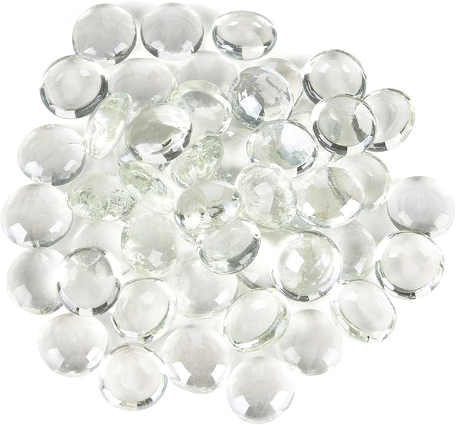 ARSUK Decorative Glass Pebbles, Stones Beads Rounded Gems Flat Marble, Vase Filler, Artificial Fire Gemstones Crystal for Aquarium, Mosaic Tiles Vases Craft Garden Flowerpot Landscaping(180pcs, Clear)