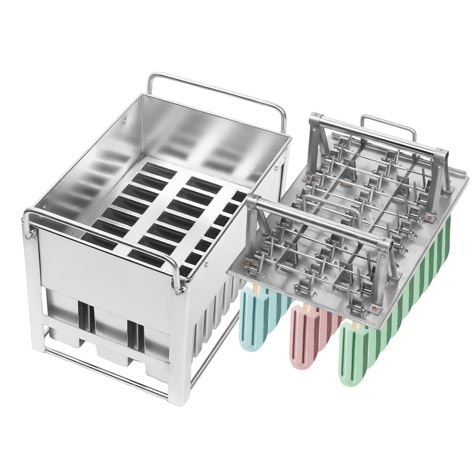 Commercial Popsicle Molds, 30PCS Industrial Stainless Steel Ice Lolly Popsicle Molds, Flat Head Fat Plate, Metal Ice Cream Popsicle Mold with Lid, Single Cup Capacity 115g/0.25lbs