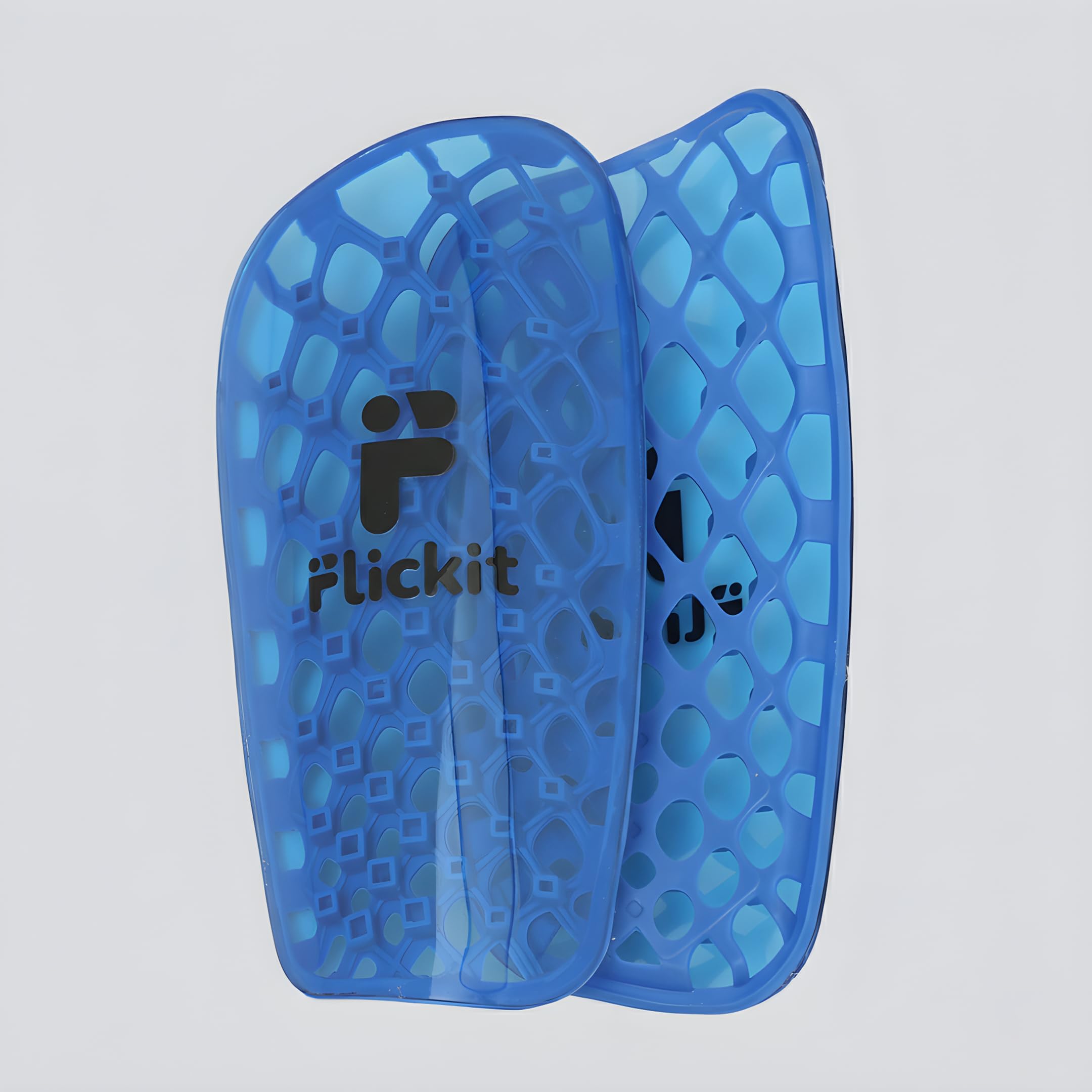 Flickit Football Shin Guards, Honeycomb Pattern, Protective Sports Equipment| for Kids & Adults| Training and Light Weight Shin Pads for Football, Hockey & Match Training (Blue, M)