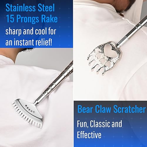 Vista 5 de Oversized Back Scratcher Massager with 3 Detachable Heads, Stocking Stuffers for Men & Women, Extendable 30" Handle with Spikes, Rake & Bear Claw