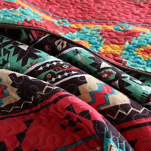 Miniatura 6 de ENASAL Juego de colcha de algodón, reversible, juego de ropa de cama a rayas, rojo y marrón, colcha bohemia, tamaño Queen