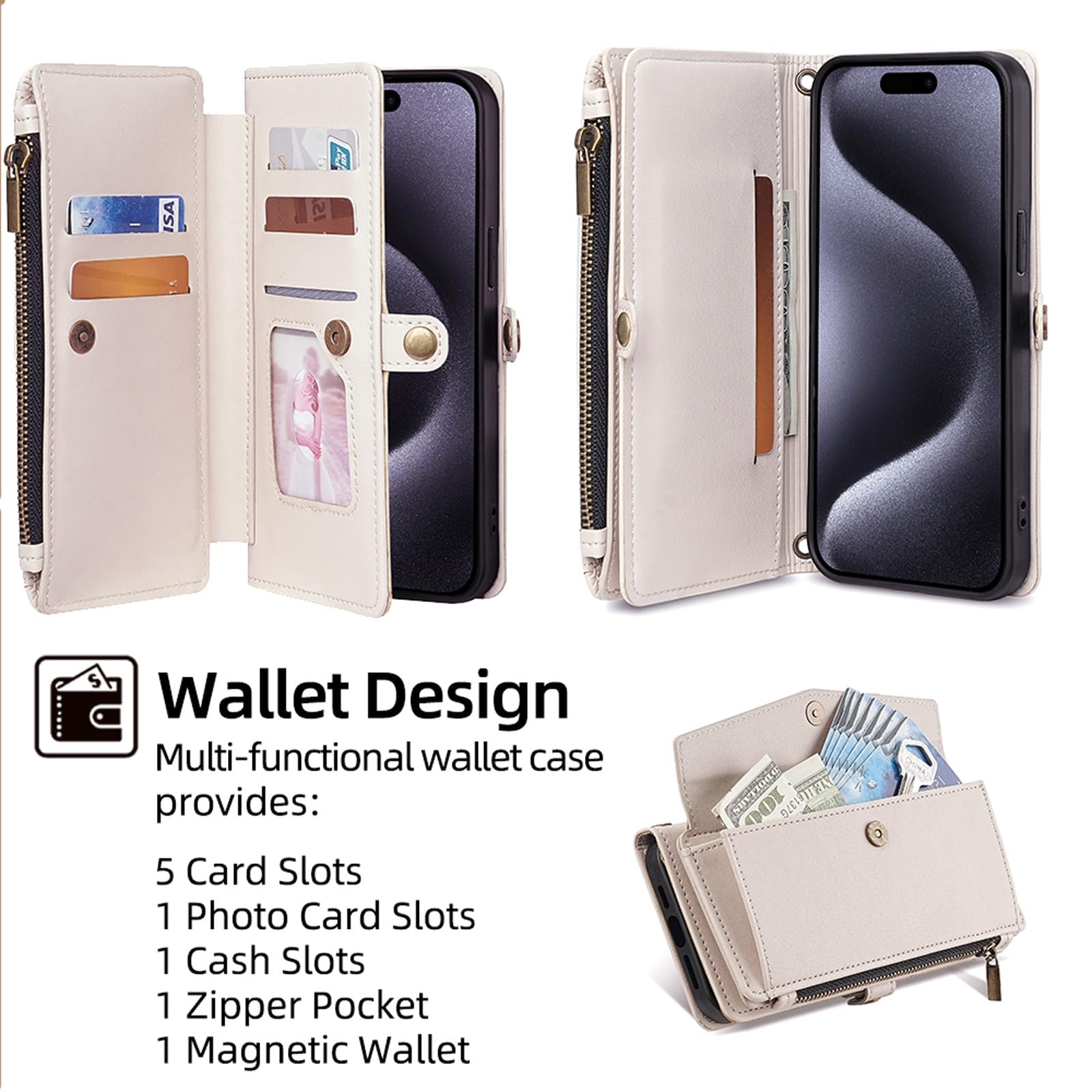 Generic - Funda con tapa para Samsung Galaxy A24 4G (color negro) con estilo cartera de piel con tapa y correa para el hombro