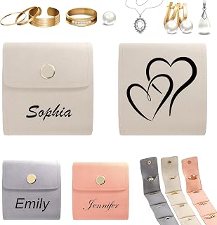 Mini Travel Jewelry Bag, Custom Jewelry Travel Case, Small Earrings Organizers, Personalized Foldable Rings Pouch with Buckle, Gifts for Her,Wife,Grilfriend,Mom,Wedding,Bride,Bridesmaids (Style-001)