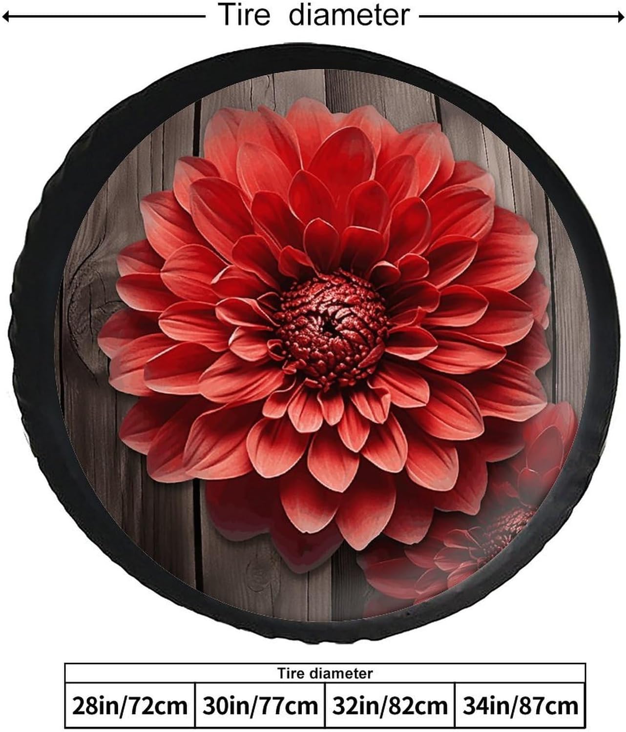 28"-34" Thickening Spare Tire Cover Flower Red Dahlia Waterproof Leather Tire Wheel Cover for Trailer Jeep RV SUV