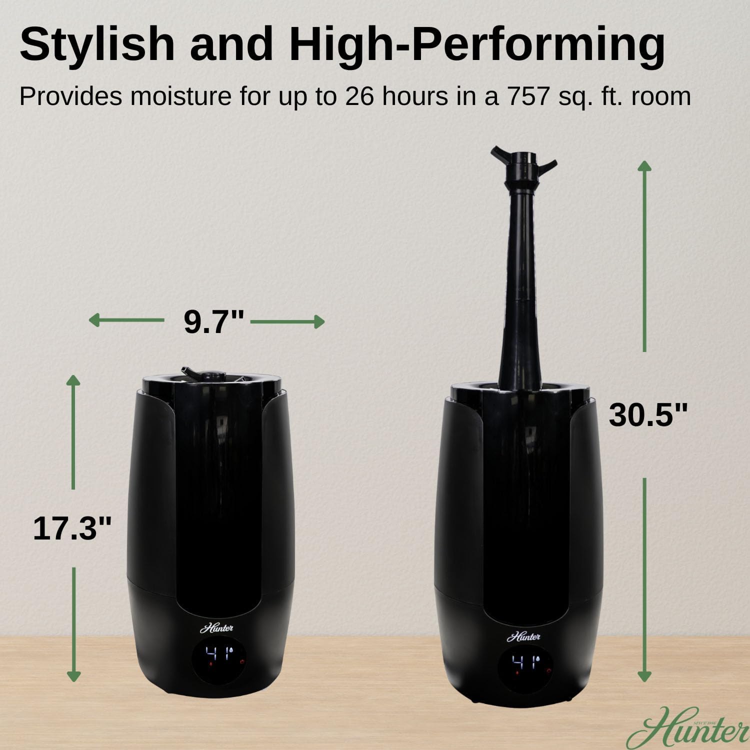 Hunter HHU400 Ultrasonic Humidifier - Vibration Technology Air Humidifier w/Long Lasting Mist for Large Spaces - Hunter Humidifiers for Bedroom Extension Wand & 360 Degree Nozzle, 2.19 Gal. Graphite