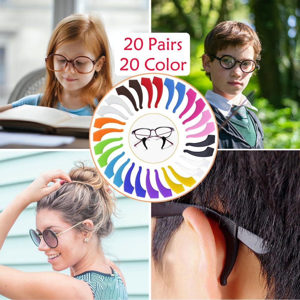YINGFENG 20 Pairs Multicolored Anti-slip Eyeglass Ear Grips Hook, Kids and Adults Sport Eyeglass Strap Holder, Eyewear Retainer with Box, Silicone Anti Slip Holder for Glasses for Eyeglass Temple Tip image 2