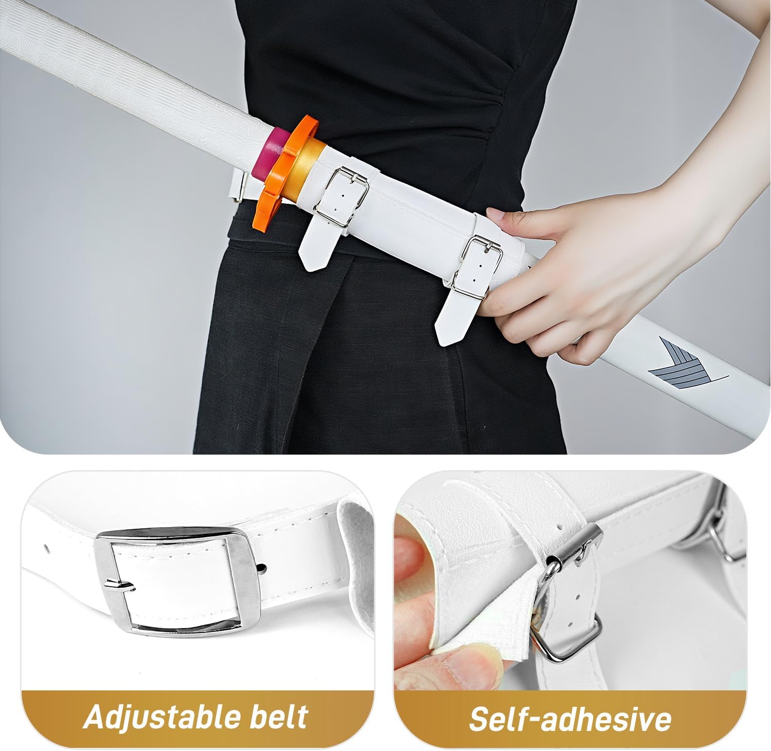 Katana Sword Belt Anime Leather Holder White Cosplay Accessories Adjustable Sheath Scabbard Holster for Demon Slayer - Image 4