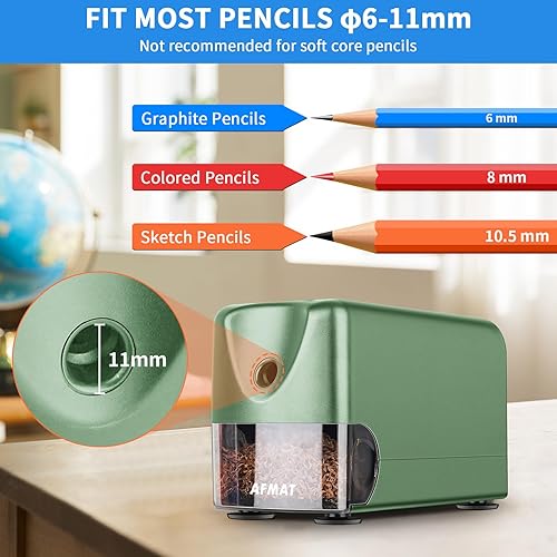 Miniatura 2 de AFMAT Sacapuntas eléctrico resistente, sacapuntas de aula de parada automática para lápices de colores n. 2 de 0.394 a 0.394 pulgadas, sacapuntas