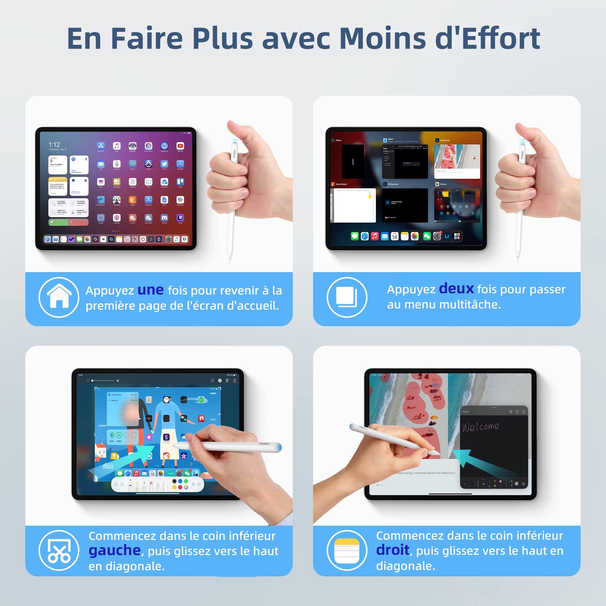 Metapen A14 Stylet pour iPad, Charge magnétique sans Fil & raccourcis Bluetooth,Compatible avec iPad Pro 11″ (1re–4e gén.) 12,9″ (3e–6e gén.), iPad Air 4e gén., iPad Mini 6