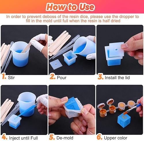 Miniatura 6 de Shynek - Juego de moldes para dados de resina (19 estilos) con moldes de dados de silicona, palitos para mezclar, vaso de medición, cuentagotas,