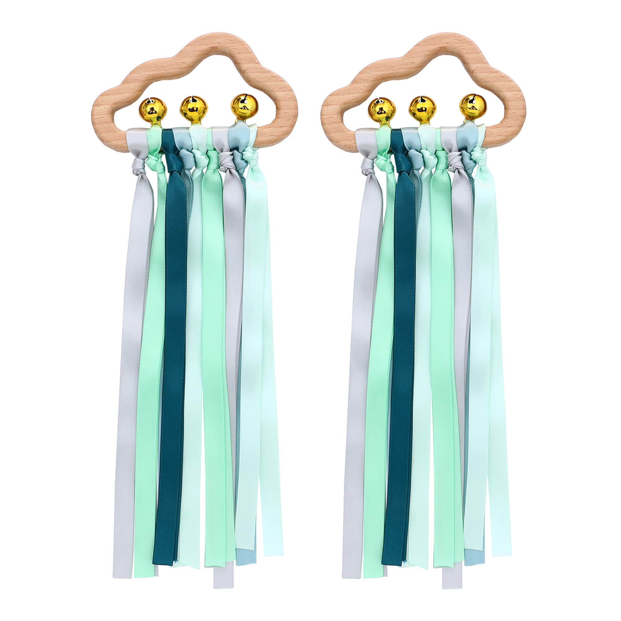 Juguetes de anillo de cinta de madera para bebé, 2 uds., cinta de sonajero de cinta de arcoíris, juguete sensorial de mordedor de círculo de madera molar para bebés, niños y niñas (verde)