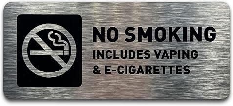 No Smoking Sign - No Smoking No Vaping Signs for Business - Includes Adhesive Strips for Easy Installation- Brushed Metal ...