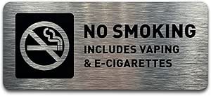 No Smoking Sign - No Smoking No Vaping Signs for Business - Includes Adhesive Strips for Easy Installation- Brushed Metal No Smoking Sign (7" W x 3" H) (Brushed Aluminum)